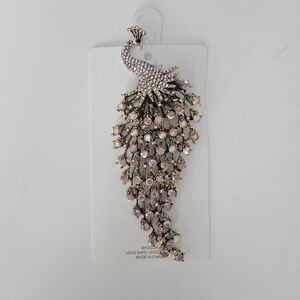NWT Natasha Couture Large Jewel Encrusted Peacock Brooch Pin